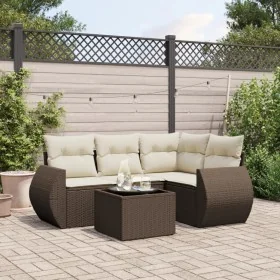 5-piece garden dining set and cushions synthetic rattan brown by , Garden sets - Ref: Foro24-3221322, Price: 370,37 €, Discou...