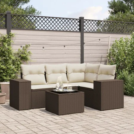 5-piece garden dining set and cushions synthetic rattan brown by , Modular outdoor sofas - Ref: Foro24-3222522, Price: 366,50...