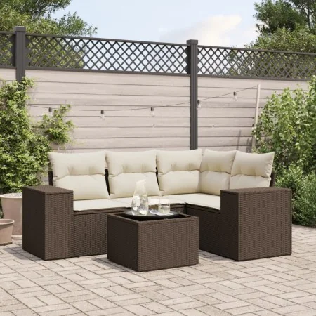 Set comedor de jardín 5 piezas y cojines ratán sintético marrón de , Sofás modulares de exterior - Ref: Foro24-3222522, Preci...