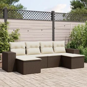 Set sofás de jardín 6 piezas y cojines ratán sintético marrón by , Garden sets - Ref: Foro24-3222922, Price: 382,40 €, Discou...