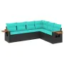 Set of 6 garden sofas with cushions synthetic rattan black by , Garden sets - Ref: Foro24-3226841, Price: 485,37 €, Discount: %