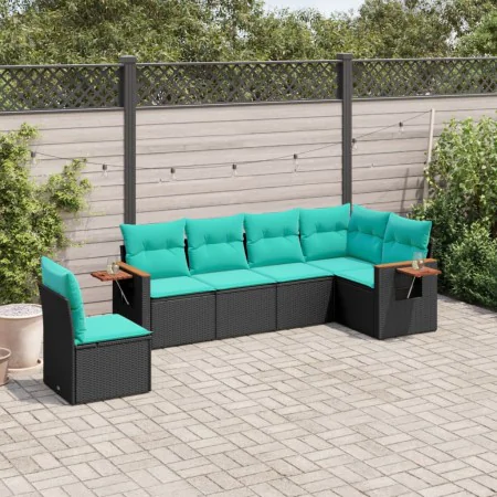 Set of 6 garden sofas with cushions synthetic rattan black by , Garden sets - Ref: Foro24-3226855, Price: 485,39 €, Discount: %