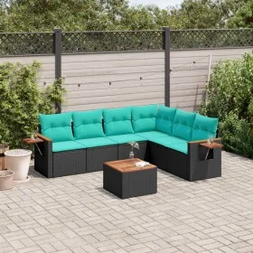 Set of 7 garden sofas with cushions synthetic rattan black by , Garden sets - Ref: Foro24-3226848, Price: 516,10 €, Discount: %