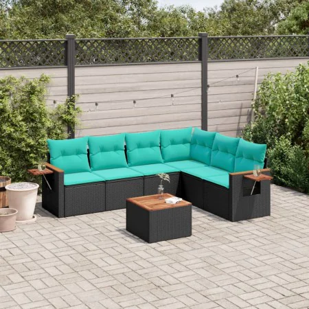 Set of 7 garden sofas with cushions synthetic rattan black by , Garden sets - Ref: Foro24-3226848, Price: 516,10 €, Discount: %
