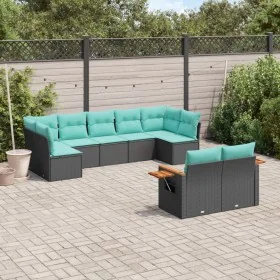 Set of 9 garden sofas with black synthetic rattan cushions by , Garden sets - Ref: Foro24-3227128, Price: 721,73 €, Discount: %