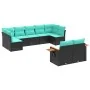 Set de sofás de jardín 9 pzas con cojines ratán sintético negro de , Conjuntos de jardín - Ref: Foro24-3227128, Precio: 721,6...
