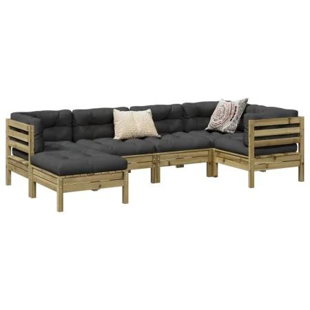Juego de sofás jardín 6 pzas con cojines madera pino impregnada by , Garden sets - Ref: Foro24-3299529, Price: 525,95 €, Disc...