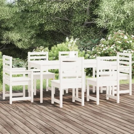 7-teiliges Garten-Esszimmerset aus massivem Kiefernholz weiß von , Gartensets - Ref: Foro24-3154708, Preis: 582,87 €, Rabatt: %
