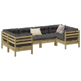 Juego de sofás jardín 6 pzas con cojines madera pino impregnada by , Garden sets - Ref: Foro24-3299613, Price: 594,26 €, Disc...