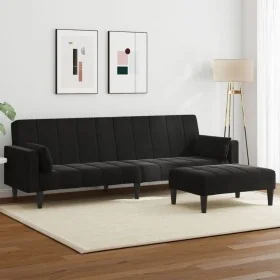 Sofá cama de 2 plazas con taburete terciopelo negro by , Sofas - Ref: Foro24-3258136, Price: 334,36 €, Discount: %