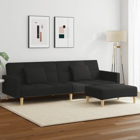 Sofá cama de 2 plazas con taburete tela negro by , Sofas - Ref: Foro24-3258108, Price: 339,28 €, Discount: %