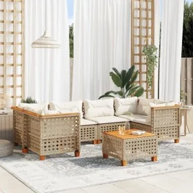 Set sofás de jardín 7 piezas y cojines ratán sintético beige by , Garden sets - Ref: Foro24-3261748, Price: 592,45 €, Discoun...