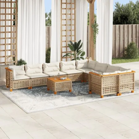 Juego de sofás jardín con cojines beige 10 pzas ratán sintético von , Gartensets - Ref: Foro24-3262012, Preis: 833,28 €, Raba...