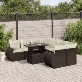 Set de sofás de jardín 9 pzas y cojines ratán sintético marrón by , Garden sets - Ref: Foro24-3268433, Price: 667,77 €, Disco...