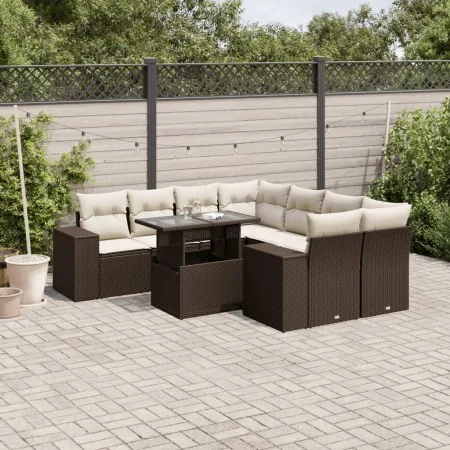 Set de sofás de jardín 9 pzas y cojines ratán sintético marrón by , Garden sets - Ref: Foro24-3269063, Price: 663,90 €, Disco...