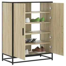 Zapatero de madera y metal roble Sonoma 75x38x97,5 cm by , Shoe racks and shoe organizers - Ref: Foro24-3300866, Price: 105,4...