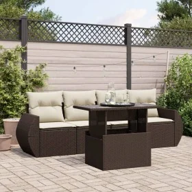 Set comedor de jardín 5 piezas y cojines ratán sintético marrón by , Garden sets - Ref: Foro24-3268363, Price: 393,66 €, Disc...