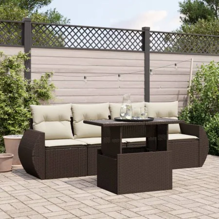 Set comedor de jardín 5 piezas y cojines ratán sintético marrón by , Garden sets - Ref: Foro24-3268363, Price: 403,63 €, Disc...
