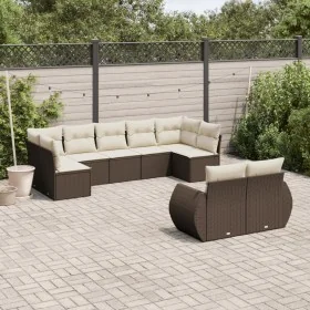 Set de sofás de jardín 9 pzas y cojines ratán sintético marrón by , Garden sets - Ref: Foro24-3254160, Price: 619,68 €, Disco...