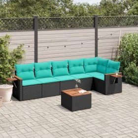 Set of 7 garden sofas with cushions synthetic rattan black by , Garden sets - Ref: Foro24-3226834, Price: 516,10 €, Discount: %