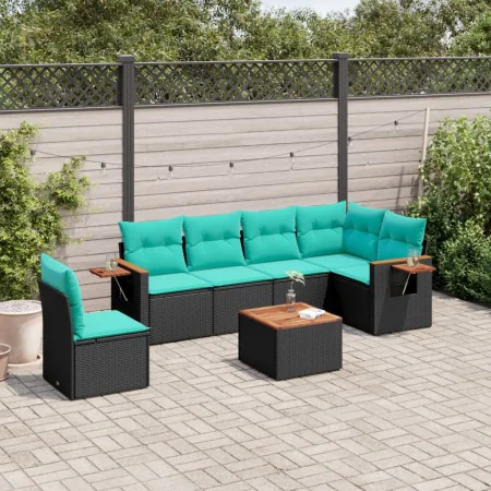 Set of 7 garden sofas with cushions synthetic rattan black by , Garden sets - Ref: Foro24-3226862, Price: 516,10 €, Discount: %