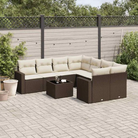 Set de sofás de jardín 9 pzas y cojines ratán sintético marrón by , Modular outdoor sofas - Ref: Foro24-3251100, Price: 609,0...