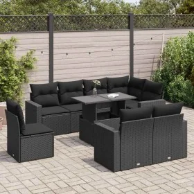 Set de sofás de jardín con cojines 9 pzas ratán sintético negro von , Gartensets - Ref: Foro24-3326336, Preis: 682,14 €, Raba...