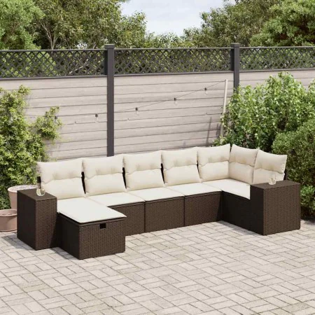 Juego de sofás de jardín 7 piezas con cojines ratán PE marrón by , Garden sets - Ref: Foro24-3325709, Price: 463,76 €, Discou...