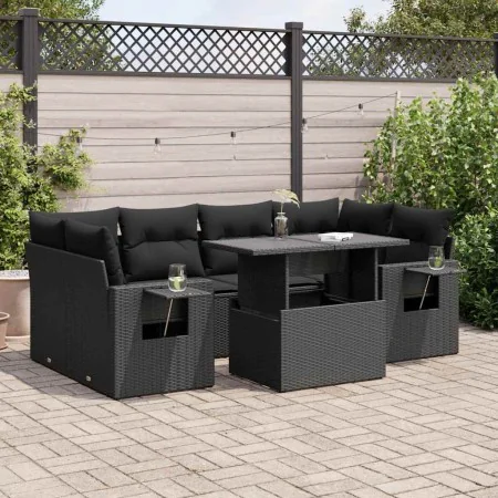 Set de sofás de jardín 7 pzas con cojines ratán sintético negro de , Conjuntos de jardín - Ref: Foro24-3326426, Precio: 561,2...