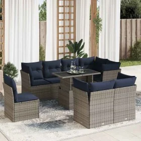 Set sofás jardín y cojines 9 pzas ratán sintético acacia gris by , Garden sets - Ref: Foro24-3326182, Price: 722,93 €, Discou...