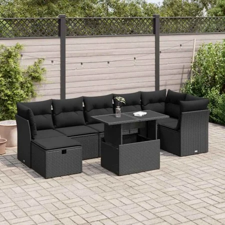 Set de sofás de jardín y cojines 8 piezas ratán sintético negro by , Garden sets - Ref: Foro24-3327785, Price: 532,38 €, Disc...