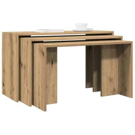 Mesas apilables 3 pzas madera contrachapada color roble artisan by , Side tables - Ref: Foro24-858541, Price: 59,96 €, Discou...
