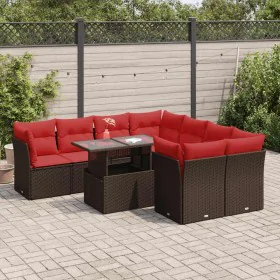 Juego Sofá Jardín 9 Piezas con Cojines Marrón Poli Ratán Acacia by , Garden sets - Ref: Foro24-3326135, Price: 713,73 €, Disc...