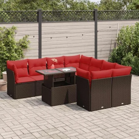Juego Sofá Jardín 9 Piezas con Cojines Marrón Poli Ratán Acacia von , Gartensets - Ref: Foro24-3326135, Preis: 713,73 €, Raba...
