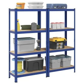 Estanterías de 4 baldas 2 uds madera contrachapada y acero azul by , Industrial shelving - Ref: Foro24-4016935, Price: 69,72 ...