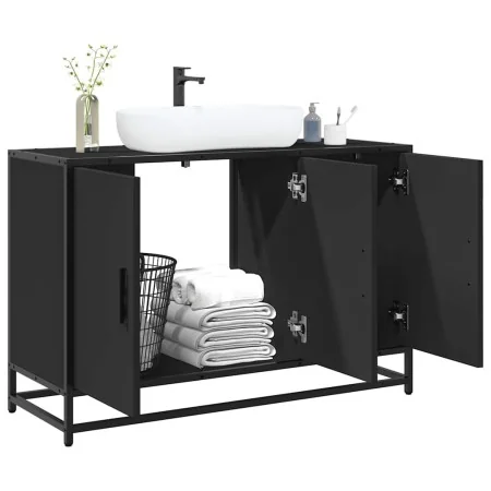 Armario de lavabo de baño madera ingeniería negro 90x33x60 cm by , Bathroom furniture - Ref: Foro24-849269, Price: 91,74 €, D...