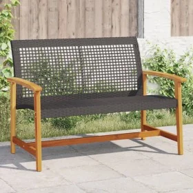Banco de jardín madera de acacia y ratán PE negro 112 cm by , Modular outdoor sofas - Ref: Foro24-367598, Price: 101,35 €, Di...