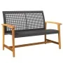 Banco de jardín madera de acacia y ratán PE negro 112 cm de , Sofás modulares de exterior - Ref: Foro24-367598, Precio: 93,50...