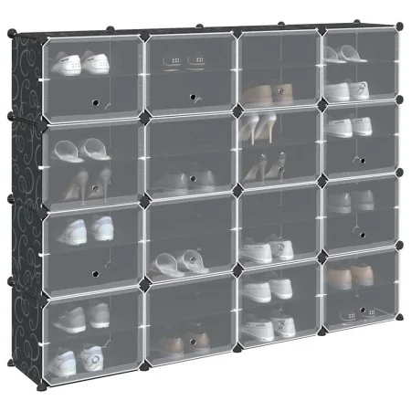 Estantería de cubos con 16 compartimentos y puertas PP negro de , Zapateros y organizadores de calzado - Ref: Foro24-4019581,...