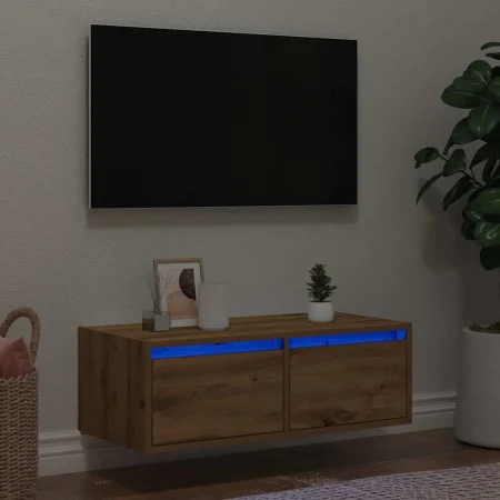 Mueble de TV con luces LED roble artisan 75x35,5x25 cm by , TV Furniture - Ref: Foro24-860237, Price: 69,43 €, Discount: %