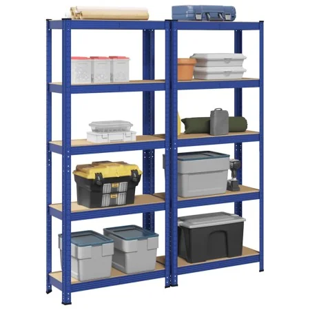 Estanterías de 5 baldas 2 uds madera contrachapada y acero azul by , Industrial shelving - Ref: Foro24-3307586, Price: 75,53 ...