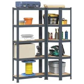 Juego 2 estantes 5 niveles acero antracita y madera industrial by , Industrial shelving - Ref: Foro24-3307621, Price: 85,97 €...