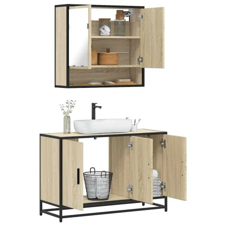 Set de muebles de baño 2 pzas madera contrachapada roble Sonoma de , Muebles de baño - Ref: Foro24-3300921, Precio: 155,12 €,...