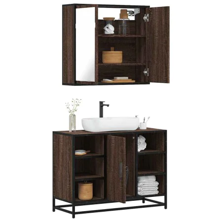 Set de muebles baño 2 pzas madera contrachapada marrón roble by , Bathroom furniture - Ref: Foro24-3300914, Price: 143,31 €, ...