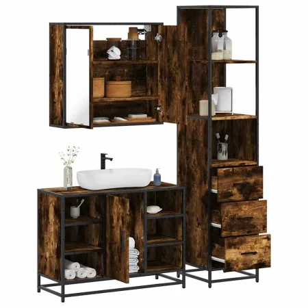 Set de muebles baño 3 pzas madera contrachapada roble ahumado de , Muebles de baño - Ref: Foro24-3301152, Precio: 229,78 €, D...