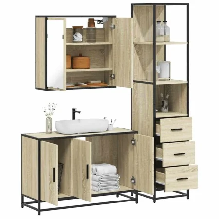 Set de muebles de baño 3 pzas madera contrachapada roble Sonoma de , Muebles de baño - Ref: Foro24-3301131, Precio: 262,38 €,...