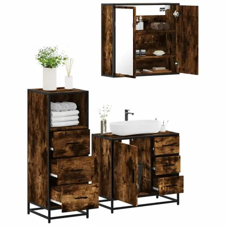 Set de muebles baño 3 pzas madera contrachapada roble ahumado de , Muebles de baño - Ref: Foro24-3301017, Precio: 251,99 €, D...