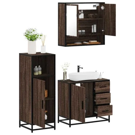 Set de muebles baño 3 pzas madera contrachapada roble marrón de , Muebles de baño - Ref: Foro24-3300989, Precio: 236,40 €, De...