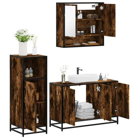 Set de muebles baño 3 pzas madera contrachapada roble ahumado von , Badezimmermöbel - Ref: Foro24-3300982, Preis: 227,70 €, R...