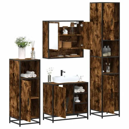 Set de muebles baño 4 pzas madera contrachapada roble ahumado by , Bathroom furniture - Ref: Foro24-3301237, Price: 357,83 €,...